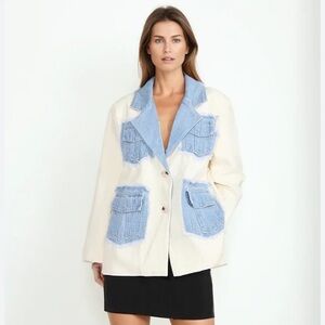 Women's Balboa Colorblock Patchwork White & Denim Jacket Size Small